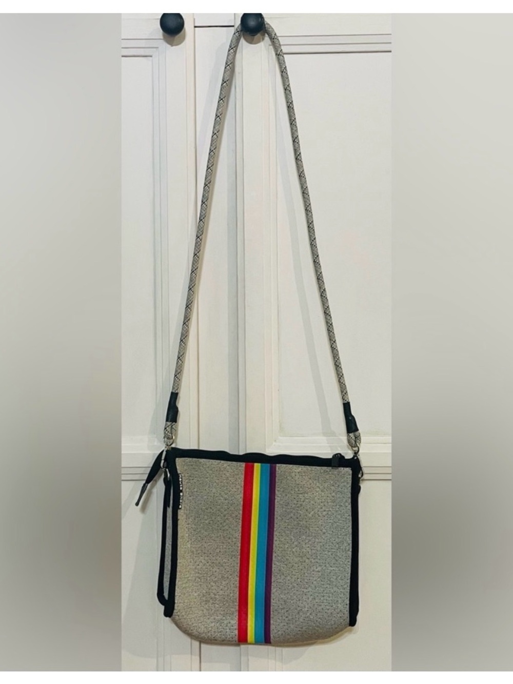 HAUTE SHORE Gray Crossbody with Rainbow Center Stripe